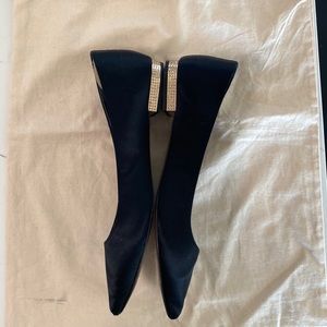 Tory Burch Black satin flats with embellished heel
